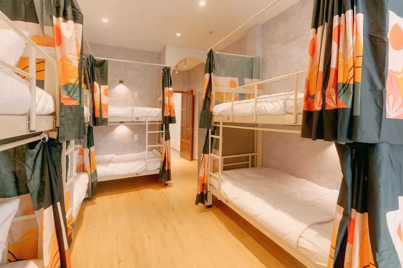 Dorm beds with privacy curtains